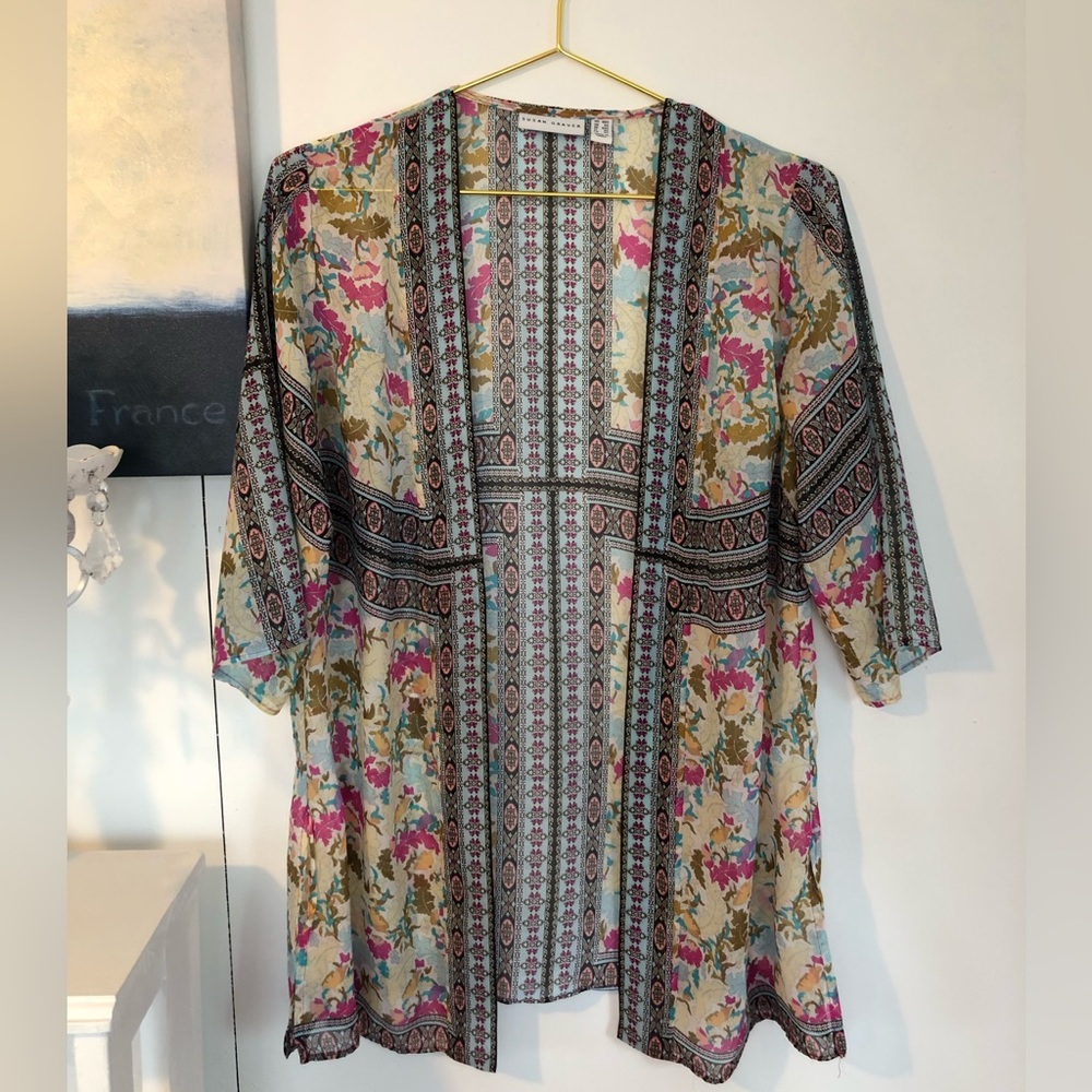 SUSAN GRAVER sheer wraps kimono in pastels